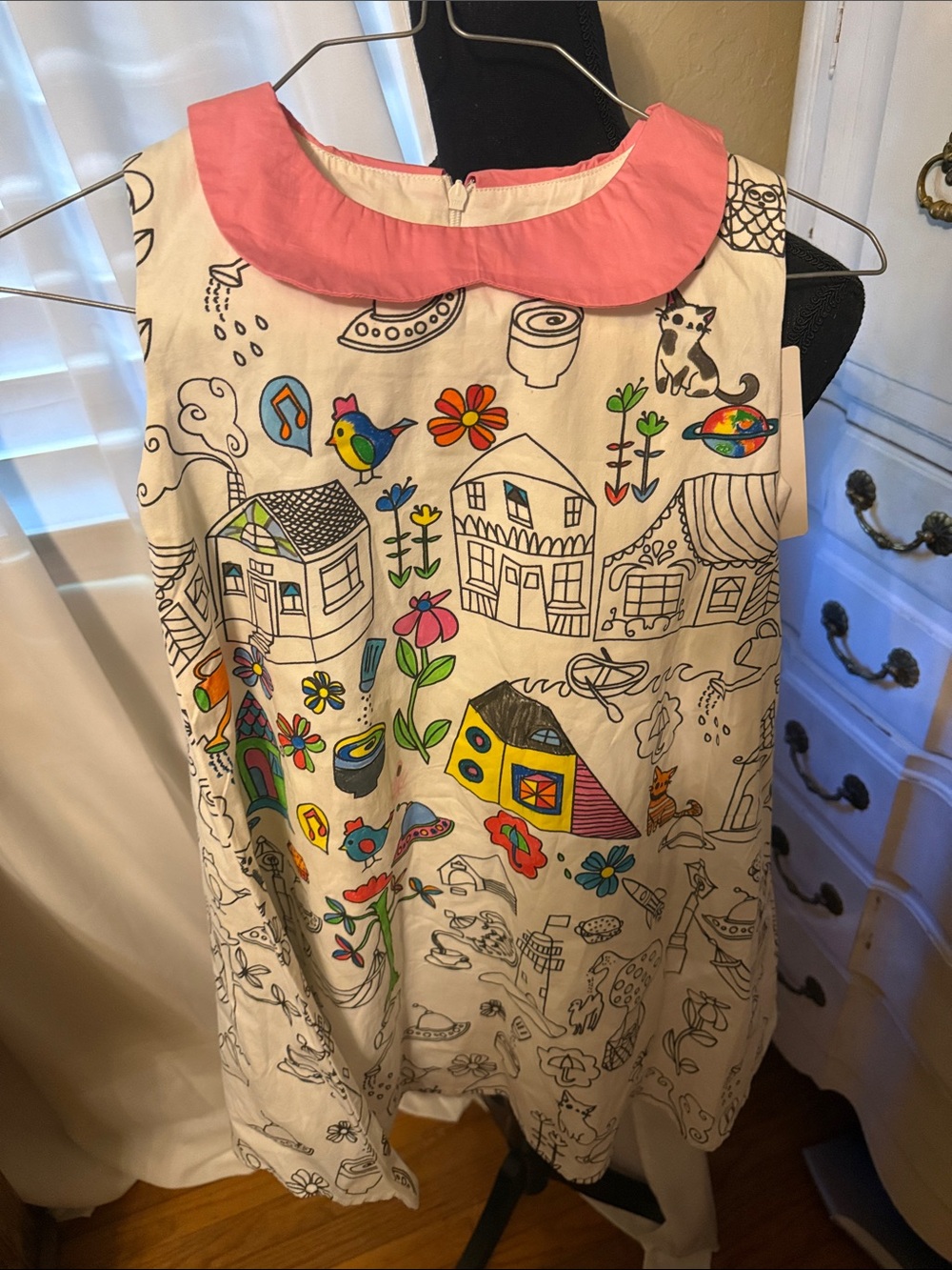 Girls' Only Little Once Sleeveless Coloring Book Dress Pink Peter Pan Collar NWT